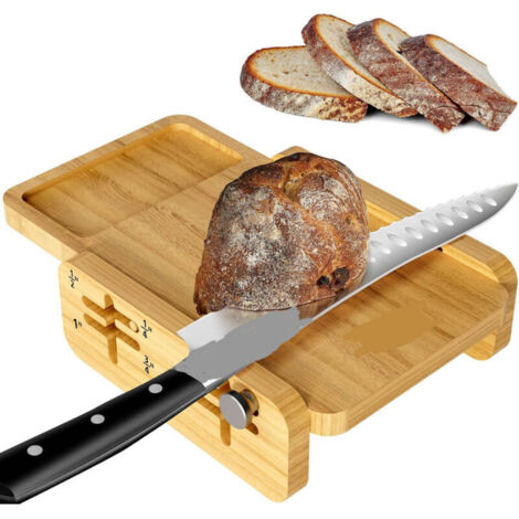 Brotschneider für selbstgebackenes Brot, der weltweit erste horizontale Brotschneider aus Holz mit Krümelschublade, einstellbare Schnittstärke von 3 Scheiben für Sauerteigbrot, Kuchen, Toast und Bagel