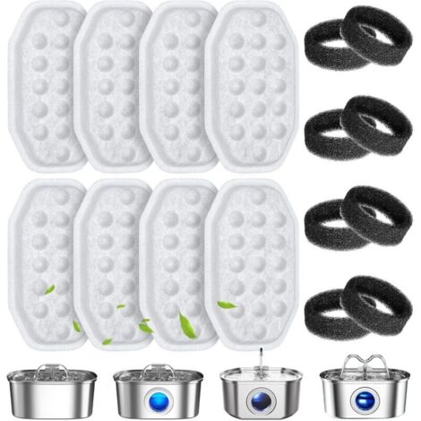 Wasserbrunnenfilter für Haustiere – Set mit 16 Ersatzfiltern und Schaumstoff-Vorfiltern für einen 3,2 Liter (108 oz) Edelstahl-Wassernapf mit Wasserstandsanzeige. (1/4)