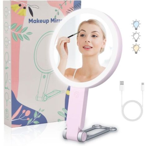 20-fach/1-fach vergrößernder, beleuchteter Kosmetikspiegel mit 64 LEDs, doppelseitig, wiederaufladbar, faltbar, ideal für Make-up, Badezimmer, Reisen und Büro – Geschenkidee (1/4)