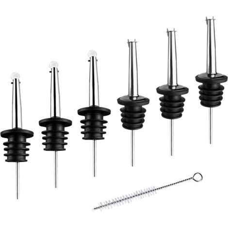 6-teiliges Ausgießer-Set aus Edelstahl für alkoholische Getränke, konischer Ausgießer mit Staubkappen und Reinigungsbürste, Olivenölausgießer für Likör, Wein, Getränke, Cocktails, Sirup, Essig (1/4)