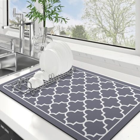 Super saugfähige Abtropfmatte, großformatig, für Küchenarbeitsplatten, leicht zu reinigen, 40 x 60 cm, elegantes Grau