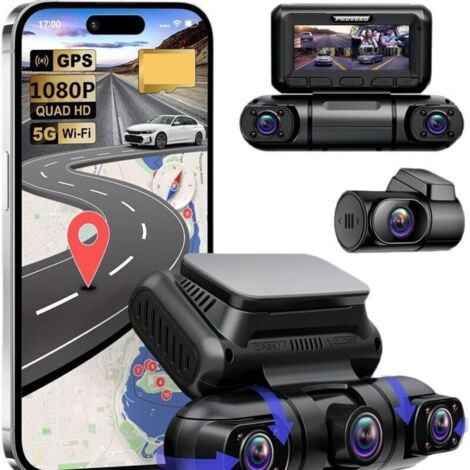 4-Kanal-Dashcam, 360°-Autokamera (vorne, hinten, links, rechts), Mikrowellenradar, Bewegungserkennung, Parkmodus, Infrarot, 5G-WLAN-GPS