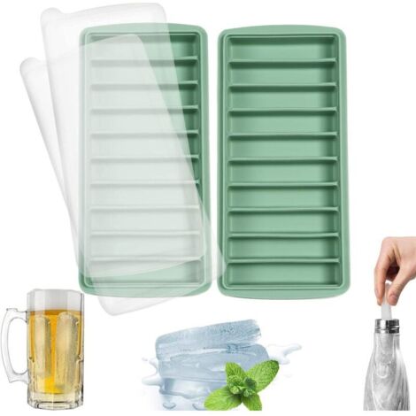 2er-Pack Silikon-Eiswürfelformen, leicht zu entnehmen, stapelbar mit Deckel, 10 Fächer, LFGB-zertifiziert und BPA-frei, ideal für Sport- und Wasserflaschen. (2er-Set, Grau) (1/4)
