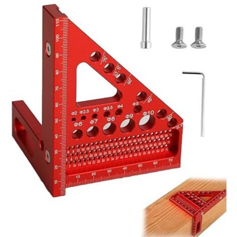 3D-Winkel – Verstellbarer Winkel von 22,5° bis 90° – Hochpräzises Holzbearbeitungswerkzeug aus Aluminiumlegierung – 3 in 1: Markieren/Bohren/Messen – Geeignet für Schreiner und Ingenieure (Rot) (1/4)