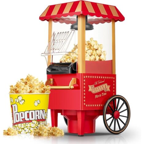 Popcornmaschine, Retro-Popcornmaschine (modernisiert), 1200-W-Heißluft-Popcornmaschine für Zuhause, gesund und kalorienarm, Ein-Knopf-Bedienung und einfache Reinigung, perfekt für Filmabende und Weihn
