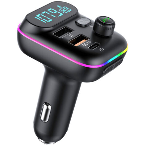 Bluetooth-FM-Transmitter fürs Auto, Bluetooth 5.0 Zigarettenanzünder-Radiosender, PD Typ C + QC3.0 Schnellladegerät fürs Auto, Freisprechfunktion, MP3-Musikplayer mit Bassunterstützung und USB-Anschlu (1/4)