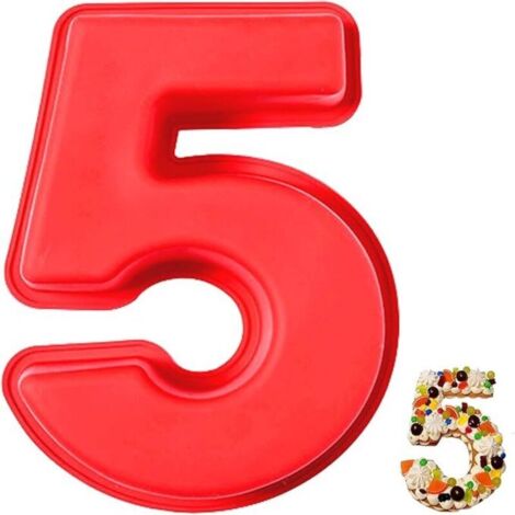 2er-Set Zahlenkuchenformen 5, 10, 5, 11,2 cm, große 3D-Silikonformen Kuchenformen, spezielle Zahlenformen, geeignet für Geburtstage und Partys (Rot)