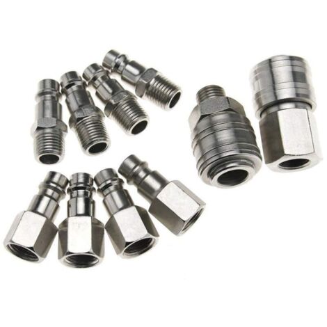 10-teiliges Druckluftleitungs-Anschlussset im europäischen Stil, Luftkompressorteile, 1/4-Zoll-BSP-Gewindeanschlüsse, Schlauchanschluss-Zubehörset. (1/4)