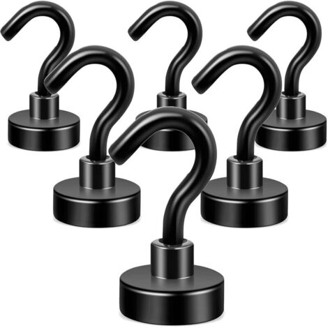 Schwarze Magnethaken, Hochleistungsmagnete über 10 kg, inklusive Kühlschrankhaken, extrem starker Haken zum Aufhängen von Vorhängen, Gittern, Handtüchern und Deckenverkleidungen, 6er-Set (1/4)