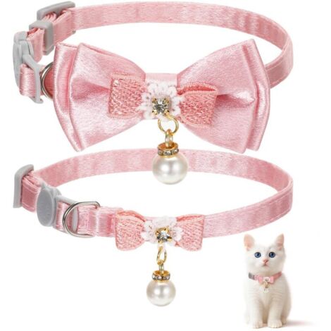 Set mit 2 entzückenden Fliegenhalsbändern für Katzen, niedliche Halsbänder für weibliche Kätzchen, rosa Schleifen und Katzenaccessoires, abnehmbare Fliegenhalsbänder mit Sicherheitsverschluss für Katz