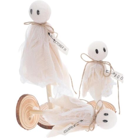 Halloween-Dekoration für Zuhause – Set mit 3 originell gestalteten Holzgeistern – Geeignet als Tischdekoration, für Regale und Kaminsimse (1/4)