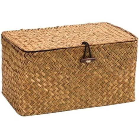 Aufbewahrungsbox – Aufbewahrungskorb – Organizer – Sortierbox – Mit Knauf – Mit Deckel – Rattan – 26 x 16 x 10 cm