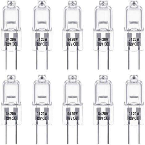 G4-Halogenlampen, 12 V, 20 W, Stiftsockel, warmweiß (3000 K), 350 lm, dimmbar, Niedervolt-Halogenlampe, klare Kapsellampe, 10er-Packung