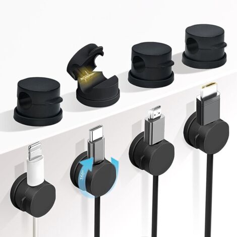 360° drehbarer Kabelorganizer, 10 Stück, Federkabelorganizer, Kabelmanagement für den Schreibtisch, selbstklebender Ladekabelhalter für Nachttisch, Auto, Wand, Büro, Küche usw. (1/4)