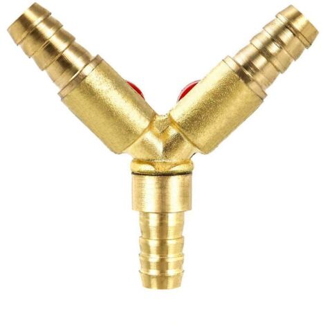 Y-förmiger 3-Wege-Schlauchverbinder/Verteiler, Messing-Zink-Legierung, 10-mm-Kugelhahn für Wasser, Öl und Gas zur Gartenbewässerung (1 Stück) (1/4)