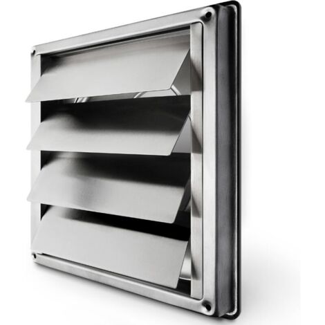 150-mm-Lüftungsgitter aus Edelstahl mit verstellbaren, rückzugssicheren Lamellen, automatischer Schließung und wetterfester Ausführung / Quadratische Abmessungen 184 x 184 mm / Edelstahl-Lüftung (1/4)