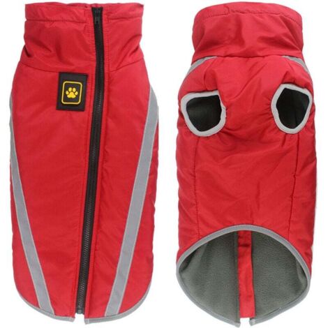 Wasserdichter Hundemantel, warme Winterjacke, winddichte Welpenkleidung, reflektierende Weste für kleine, mittlere und große Hunde – fleecegefüttert, mit Geschirröffnung, Rot (3 (1/4)