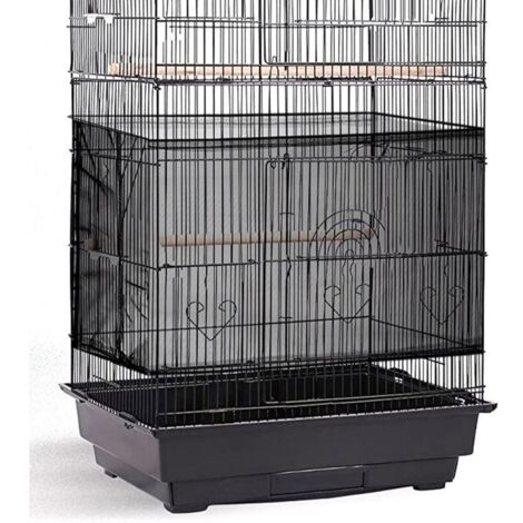 Extra große, verstellbare Vogelkäfigabdeckung, Samenauffangschale, Federnetzabdeckung für Vogelkäfige, Nylon-Netzschutz, weich und atmungsaktiv (Schwarz)