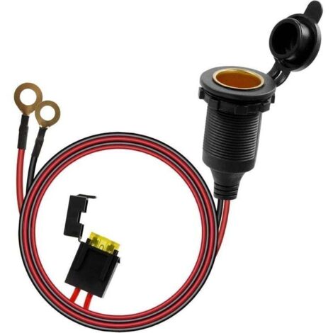 Zigarettenanzünderbuchse, wasserdichter 12V-24V-Zigarettenanzünderstecker für Boote, Motorräder usw., 1 m langes 14 AWG Zigarettenanzünder-Verlängerungskabel mit Flachsicherungshalter (1/4)