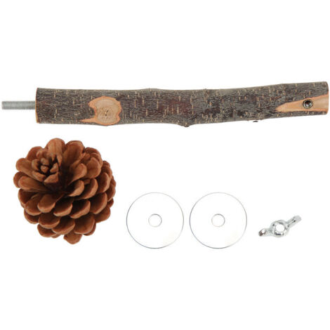 Natürliche Vogelstange, nagbare Apfelholzstange, Käfigzubehör mit Tannenzapfen für Wellensittiche und Nymphensittiche, 15 cm Stangenlänge (1/4)