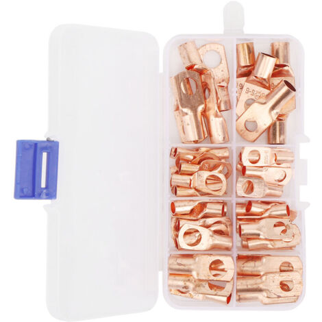 60 Stück Crimp-Ringkabelschuhe aus Kupfer für Kfz-Maschinen, Batterie-Crimp-Anschlüsse mit Schraubloch-Batteriekabelverbinder (1/4)