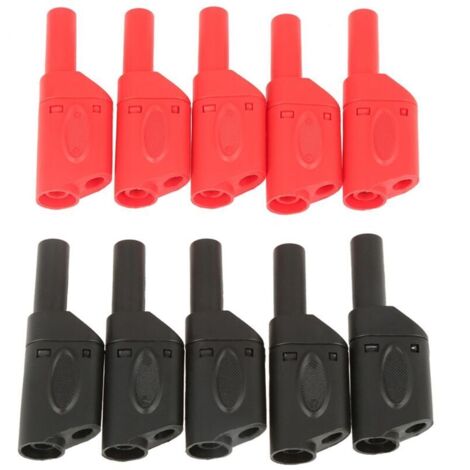 10 Bananenstecker-Adapter, stapelbar, rot/schwarz, sicher, vollisoliert, 4 mm Draht, Schraubanschluss (1/4)