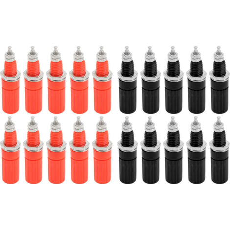 Packung mit 10 4-mm-Bananensteckerbuchsen, weiblichen Bananensteckern, 4-mm-Lautsprechersteckern, weiblichen Lautsprecher-Anschlussbuchse für 4-mm-Bananenstecker (Rot/Schwarz) (1/4)