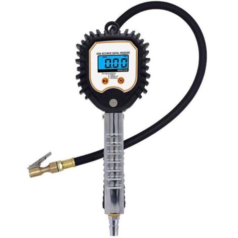 Hochleistungs-Reifendruckmesser – Digitales Reifendruckmessgerät für Pkw mit hintergrundbeleuchtetem LCD-Display, Gummischlauch und Schnellkupplung (1/4)