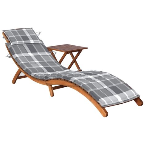 Sonnenliege mit Tisch und Auflage Massivholz Akazie (1/5)