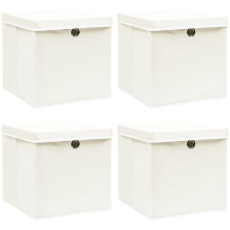 Aufbewahrungsboxen mit Deckeln 4 Stk. Weiß 32x32x32 cm Stoff (1/5)