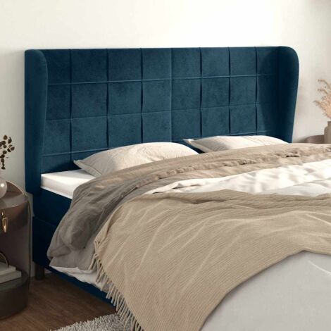 Kopfteil mit Ohren Dunkelblau 183x23x118/128 cm Samt (1/5)