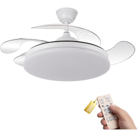 Ventilador techo LED retráctil silencioso motor DC, blanco 108 cm