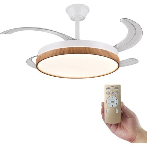 Ventilador techo LED retráctil 108 cm madera silencioso con mando