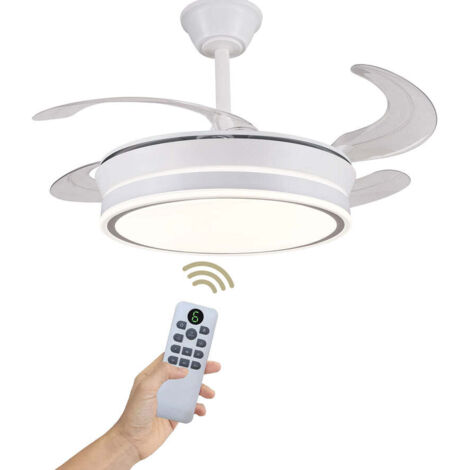 Ventilador de techo con luz LED 72 W regulable 3000K-6500K, 92 cm aspas retráctiles, motor DC silencioso, 6 velocidades y mando