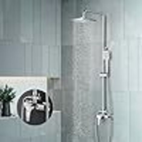 Ensemble de douche KOMIRO avec robinetterie, système de douche avec mitigeur monocommande, barre de douche réglable et pommeau de douche carré, effet pluie. (1/5)