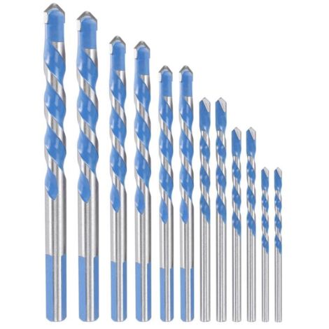 Ensemble de 12 Forets à Maçonnerie Carbure 3-12 mm pour Mur Brique Ciment Béton Verre Bois (1/4)