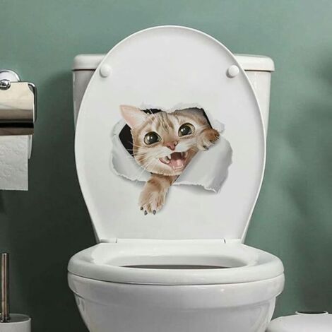 30 25 CM 2 pièces chat mur auto-adhésif couvercle de toilette autocollants drôle Pvc étanche siège de toilette autocollants pour couvercle Stickers muraux (1/4)