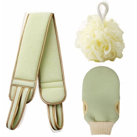 L'ensemble de trois pièces de serviettes de bain combinées à boules de bain exfoliantes pour le dos pour une exfoliation naturelle et un nettoyage en profondeur de votre dos (1/4)