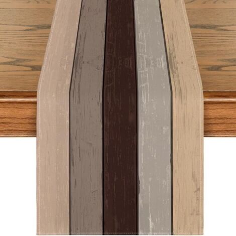Chemin de table marron ancien rustique en bois pour l'automne, décoration de cuisine et d'intérieur, vacances, fête, 33 x 183 cm (1/4)