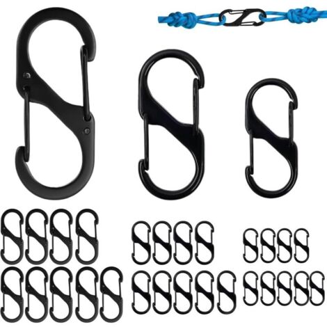 30 Pièces S Forme Mousqueton Set, Clips avec Boucle en Métal à Double Ressort, Mousqueton Clips pour Activités de Plein Air, Camping, Pêche, Randonnée, Voyage, à Domicile (50mm/40mm/32mm (1/4)