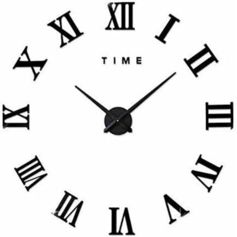 Moderne DIY Grand Pendule Murale Chiffres Romains Big Montre Stickers 3D Horloge Montre Murale Home Office Décoration Amovible (Batterie Non Inclus) Doré (1/4)