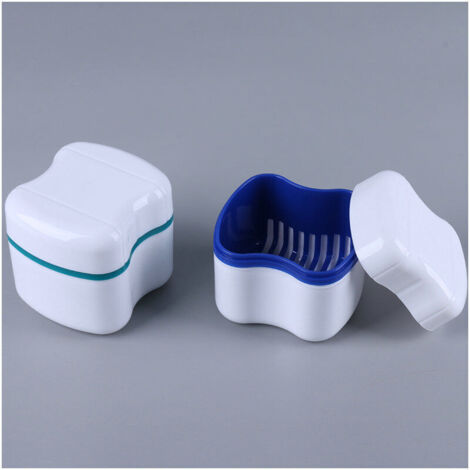 2 étuis Boîte à prothèses Étui pour prothèses dentaires Conteneur de prothèses avec Passoire Boîte d'orthodontie nettoyage prothèses pour stockage trempage nettoyer Bleu+ Lake Green (1/4)