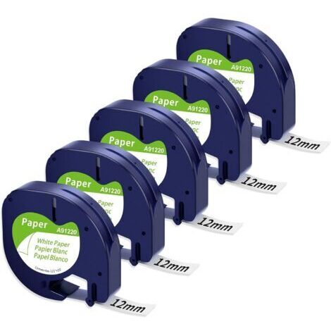 Papier ruban Dymo LetraTag 12mm x 4m noir sur blanc – Compatible LT-100H LT-100T LT-110T XR XM – Impression thermique claire - S0721510-INHHUB (1/5)