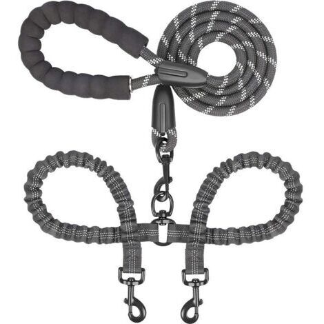 Laisse double pour chien, nylon, pivotant 360, noir (1/4)