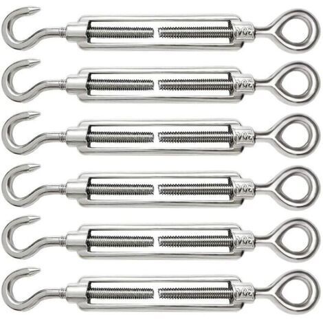 6 Pièces Tendeur Cable M6 Tendeur Cable Inox 304 Réglable Crochet de Ridoir et Oeil pour Tendeur de Fil Cable Acier Corde Crochet Tendeur Accessoires (1/4)