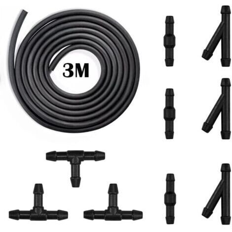 Kit de Tuyau Liquide Essuie Glace,3M - Buse D'essuie-Glace Brouillard Lave-Linge Tuyau de Pulvérisation, avec raccord de tuyau 9 Pièces (1/4)
