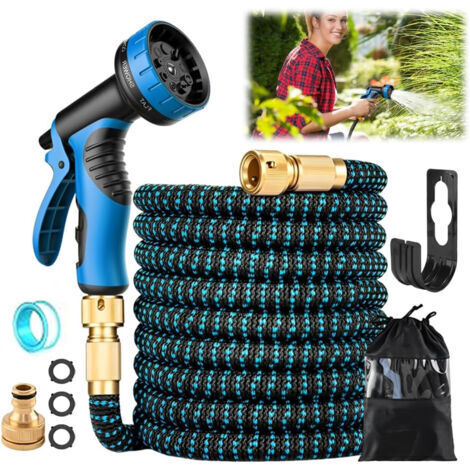 Tuyau Arrosage Extensible 15m, Tuyau d'arrosage Retractable avec 10 Fonctions Pistolet, Support, Tuyaux d'arrosage pour Jardin Irrigation Nettoyage Jardinage Laver la Voiture (1/5)