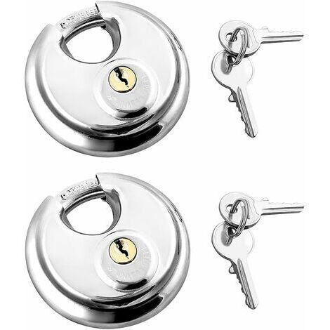 Lot de 2 Cadenas avec Manille en Acier Inoxydable Verrouillage du Disque 2 Clés , Cadenas Extérieur Cadenas Résistant aux Intempéries (1/4)