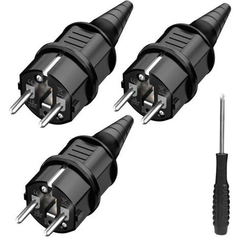 3x prise de courant mâle, prise secteur, résistant aux éclaboussures, Durable pour câble de 6 à 16mm, Contact de mise à la terre SEBS, IP44 (1/5)