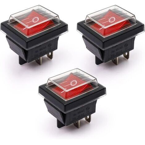 3Pcs Interrupteur à Bascule lumière rouge ON/OFF Avec Couvercle étanche 16 A/250 V 20 A/125 V CA(DPST) (1/5)